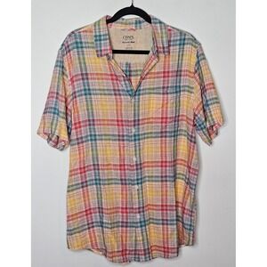 Chaps Seacoast Wash Linen Blend Plaid‎ Button Shortsleeve Shirt Mens L Pride